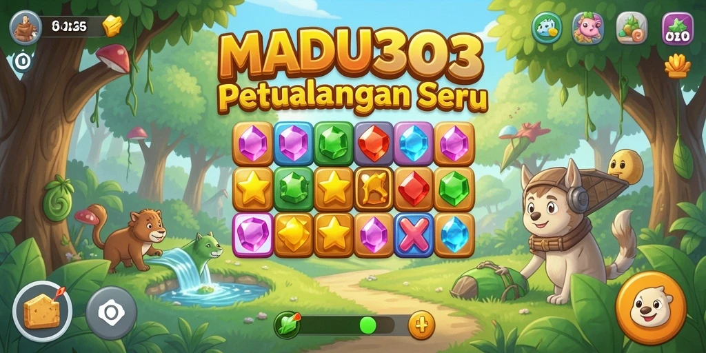 Tampilan gameplay <strong>MADU303</strong> yang berwarna-warni dan menarik.