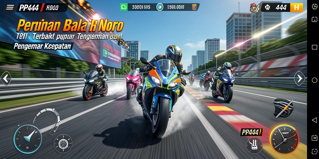 Tampilan gameplay seru dan mendebarkan dari PP444 saat balapan motor.