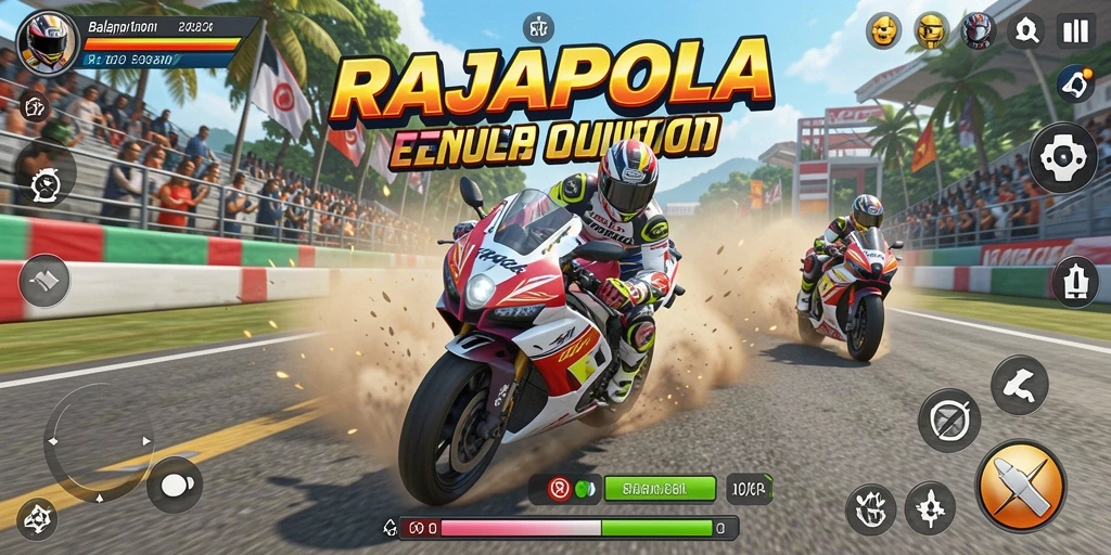 Screenshot menampilkan aksi balapan motor yang mendebarkan di RAJAPOLA.